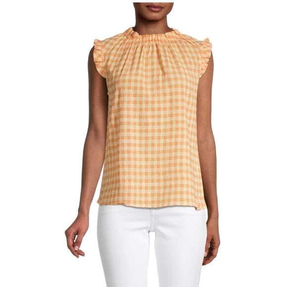 Nanette Lepore  Women's Sleeveless Gingham Print Top In Tangerine Yellow Size S - Picture 1 of 5